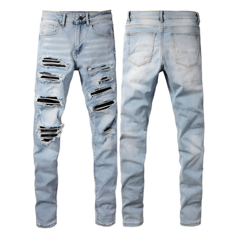 Jean skinny biker pour homme, pantalon slim coupe droite de haute qualité