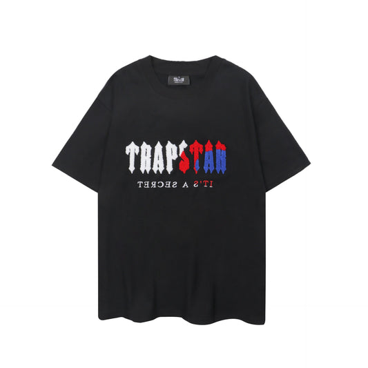 Trendy Brand New Trapstar Multi-color Gradual Change Plush Letter Printing Pure Cotton Casual Loose Short-sleeved T-shirt for Men and Women