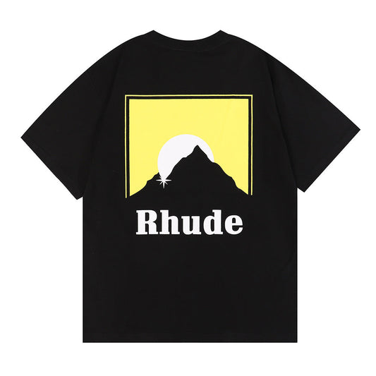 Star Men's High Street Trend Brand Summer RHUDE Marlboro Short Sleeve Design Sunset Pattern T-Shirt Top Wholesale