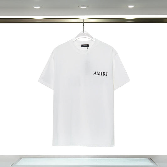 Summer AMIRI Short Sleeves, Foreign Trade Trend Amiri Classic Letters Front and Rear Logo Printing Versatile Loose Short Sleeves T