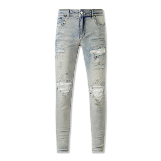 Vintage Washed Distressed Jeans with a Classic Ripped Design