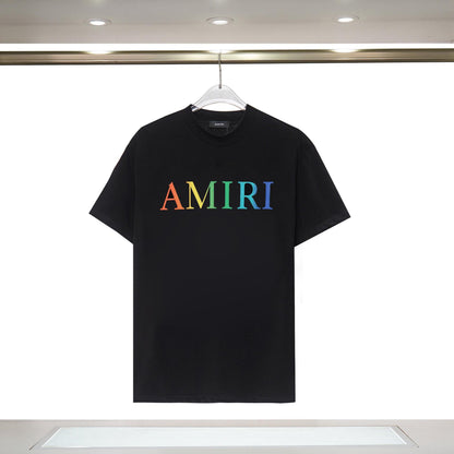 Amiri Short Sleeves, Summer Cross-border Trend AMIRI Color Simple Letter Logo Printing Loose Crew Neck T-shirt