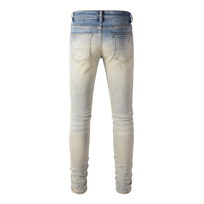 887 Street Ripped Patch Jeans Pantalon Slim Fit High Street Jeans 