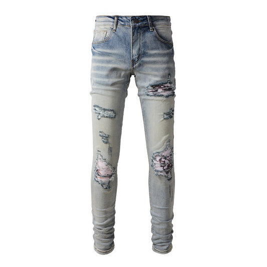 Jean déchiré avec patchs Street Pantalon slim High Street Denim 