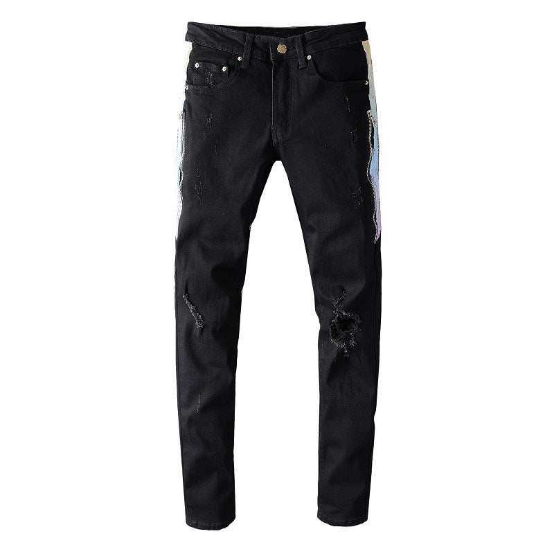 644 High Street Side Patch Hollow Beggar Jean slim élastique à petits pieds 