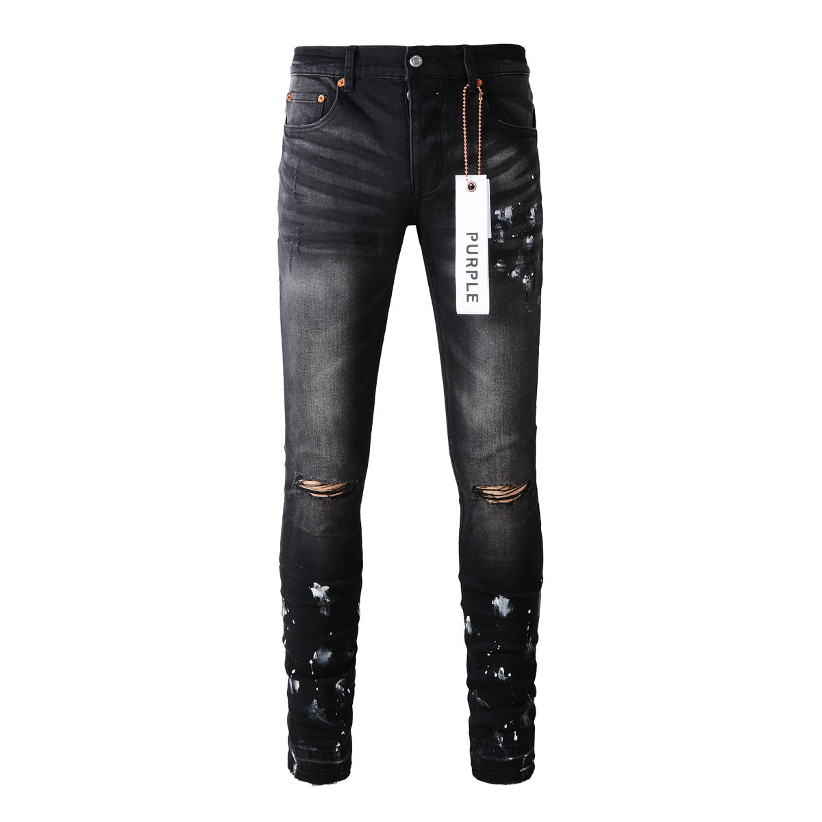 Jeans Purple Brand With High Street Black Paint Distressed (9002-7025) Fashion Pants