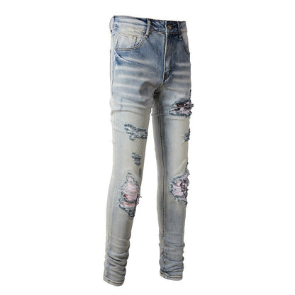 Jean déchiré avec patchs Street Pantalon slim High Street Denim 