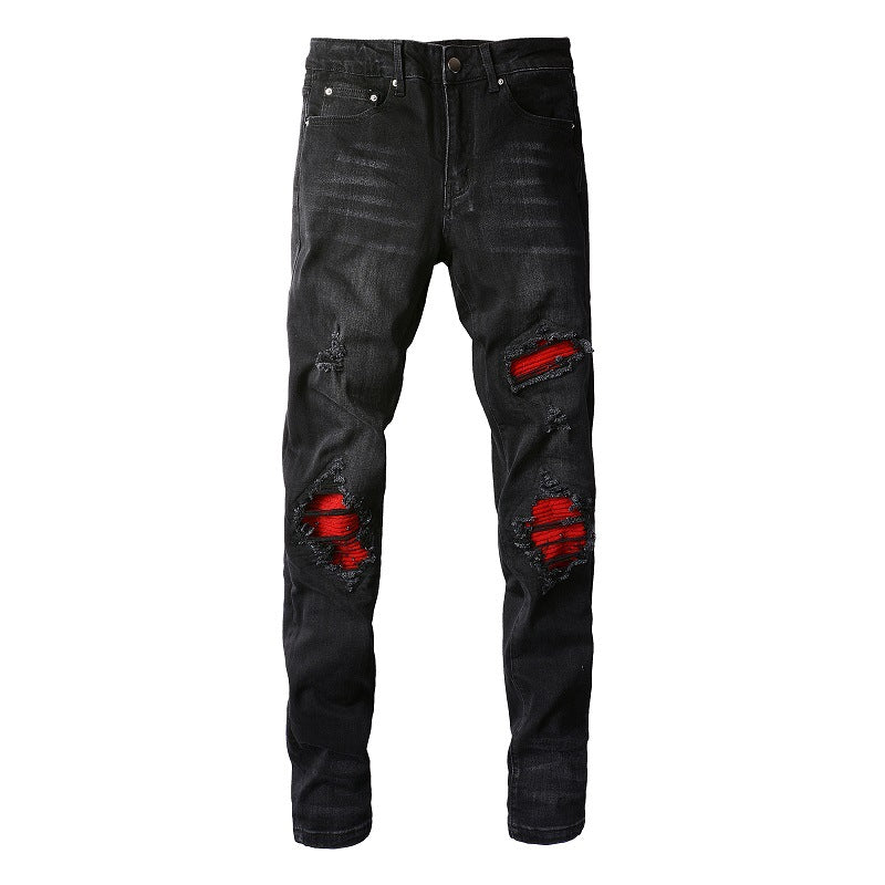 Pantalones vaqueros rasgados con parches de calle High Street Pantalones vaqueros ajustados para hombre 886 