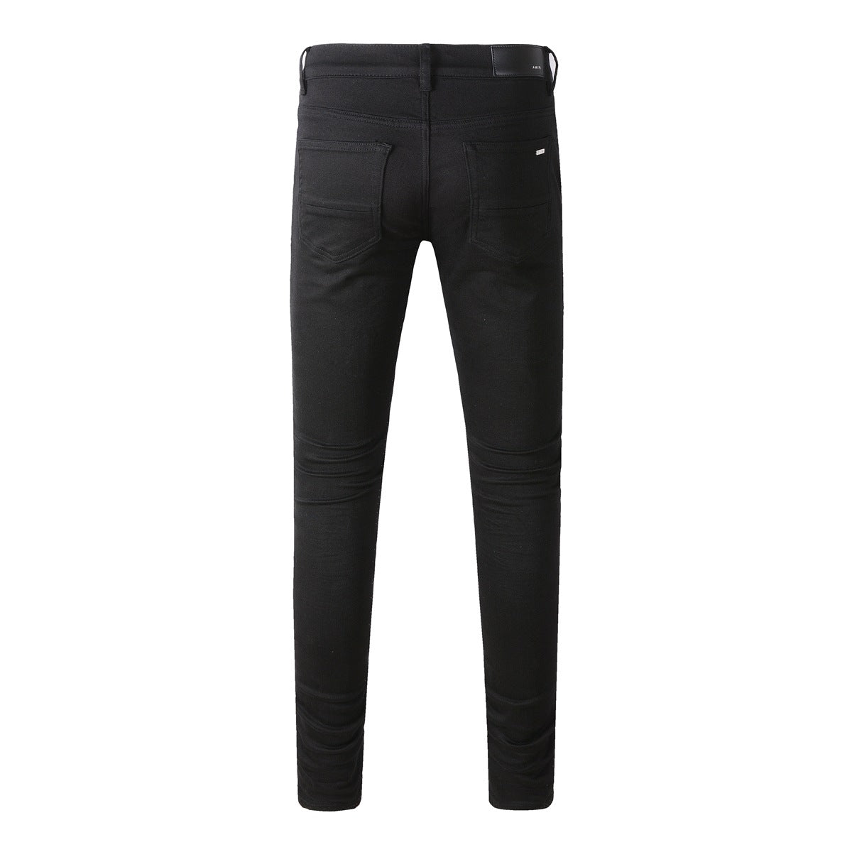 Jean slim stretch noir au design polyvalent et empiècements en similicuir 