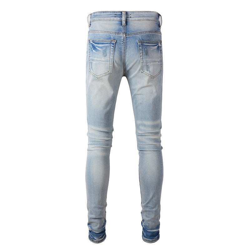 Pantalones vaqueros ajustados con parches rotos para hombre de High Street Jeans 