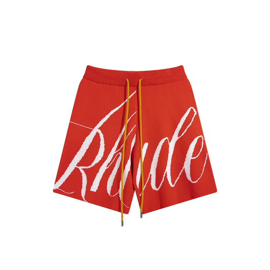 Cross-border Autumn and Winter New Rhude Letter LOGO Jacquard Drawstring Knitted Wool Casual Loose Shorts High Street Pants