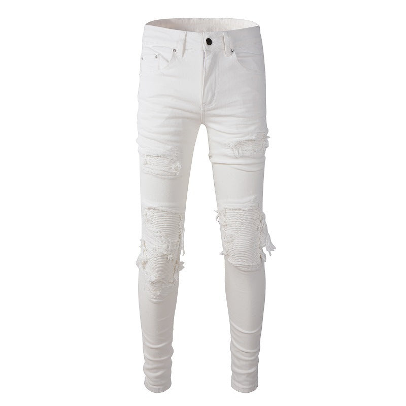 Jean slim pour homme High Street - Pantalon déchiré - Blanc - Décontracté - 592 