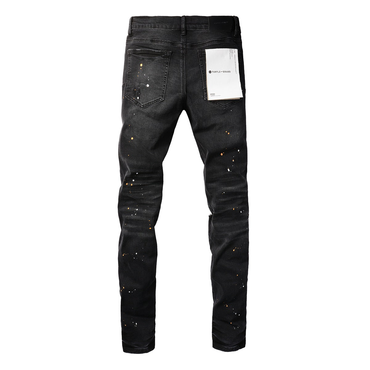 Mens Jeans Distressed Black Denim with Knee Slit and Ripped Hole 9045