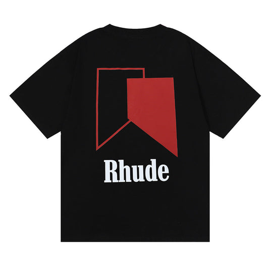 Los Angeles American Trendy Brand RHUDE Design Printing High Gram Weight Double Yarn Pure Cotton Men and Women Couple Short Sleeve T-shirt