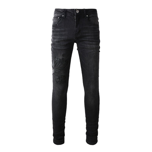 Jean slim extensible avec broderies de rue pour homme #1312 