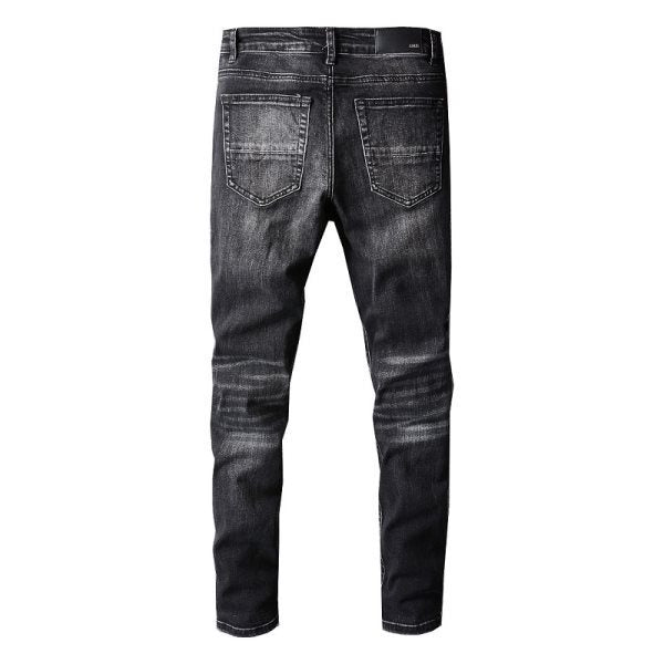 Men's Slim Fit Black Jeans with Comfortable Stretch and Patchwork Details