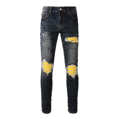 Jeans de créateur pour hommes Jeans pour hommes Jeans High Street Hole Star Patch Pantalons pour hommes et femmes avec broderie d'étoiles Pantalons extensibles Slim Fit Pantalons 40583 