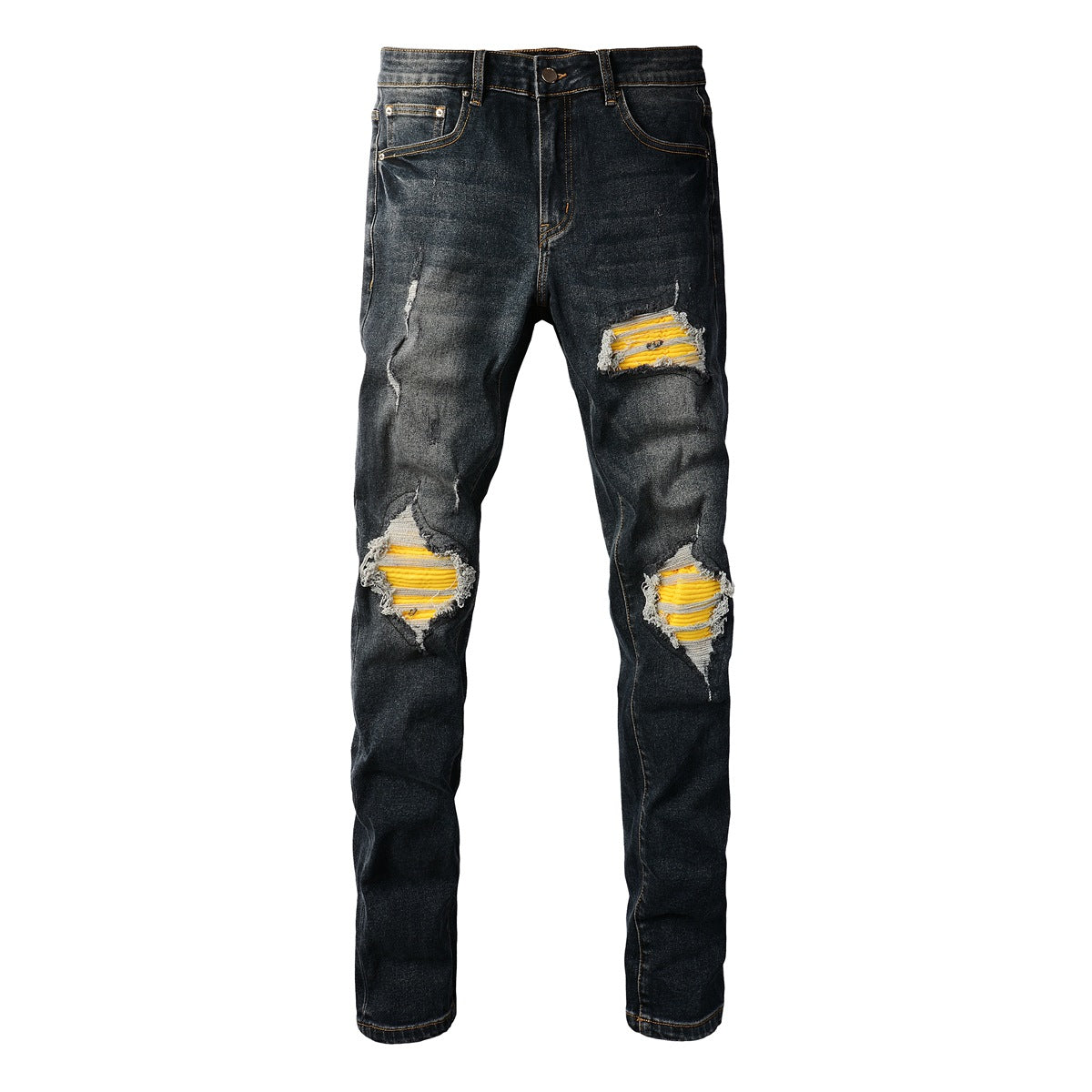 Pantalones vaqueros de diseñador para hombre Pantalones vaqueros para hombre Pantalones vaqueros High Street Hole Star Patch Pantalones con panel bordado de estrellas para hombre y mujer Pantalones ajustados elásticos Pantalones 40583 