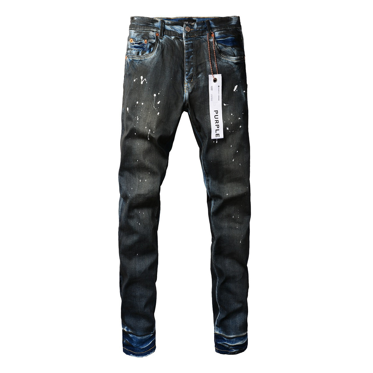 Mens Purple Skinny Jeans with Ripped Detail Fashionable Denim Biker Pants with Patches and Printed Design