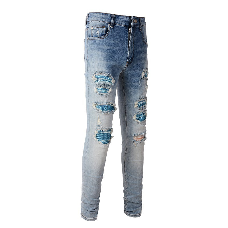 Jeans Blue Diamond Hot Diamond con parches High Street, elásticos y ajustados 