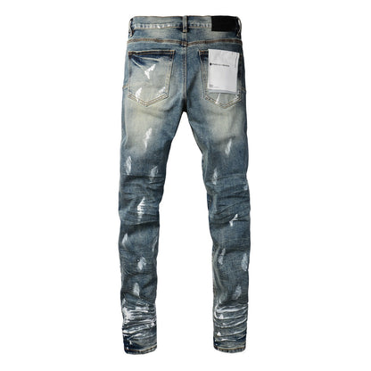 Men Black Jeans Distressed Hole Unique