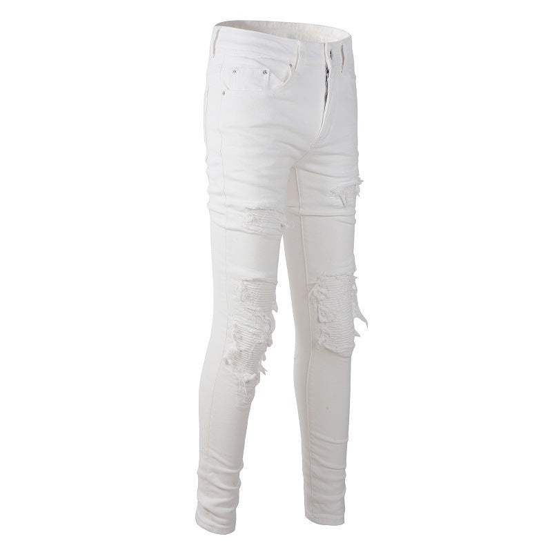 Jean slim pour homme High Street - Pantalon déchiré - Blanc - Décontracté - 592 