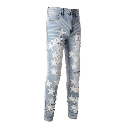 690 High Street Sticky White Star Jeans High Craft Pantalones vaqueros ajustados elásticos para pies pequeños 