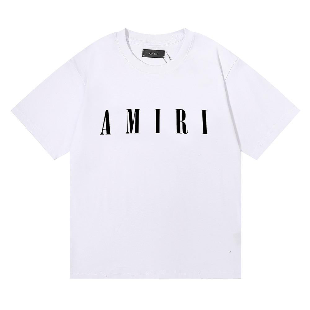 AMIRI Letter LOGO Printed Loose Teen Couple Men and Women with The Same Style Double Yarn Half-sleeved Casual Short-sleeved T-shirt