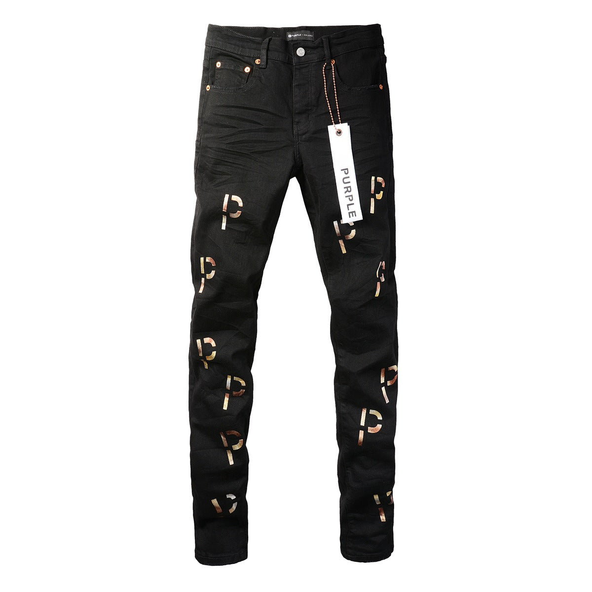 New Black Letter Printing Vintage Ripped Jeans 9008