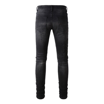 Jean slim extensible avec broderies de rue pour homme #1312 