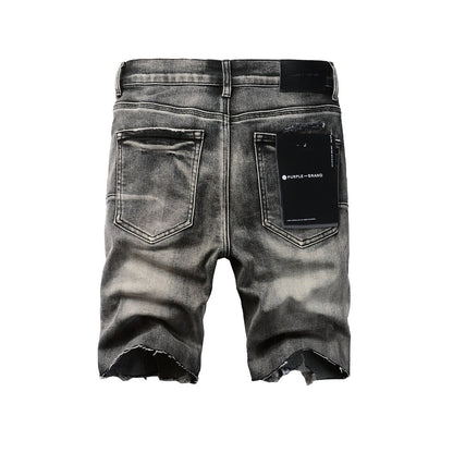 Short en jean noir High Street 5068 avec déchirures et patchs vieillis 