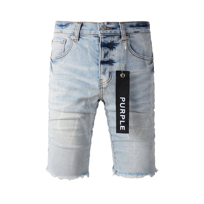 Short en jean bleu 5017 avec texture froissée et boutonnage classique sur le devant 