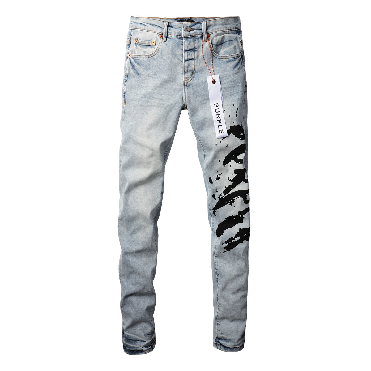 Pantalones vaqueros pitillo morados para hombre con detalle roto, pantalones vaqueros de motociclista de moda con parches y diseño estampado, pantalones vaqueros morados 