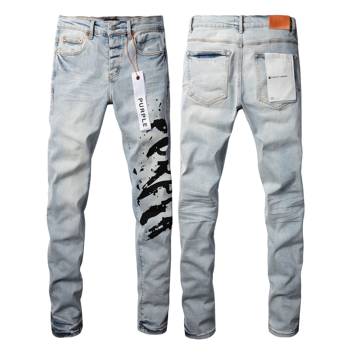 Pantalones vaqueros pitillo morados para hombre con detalle roto, pantalones vaqueros de motociclista de moda con parches y diseño estampado, pantalones vaqueros morados 