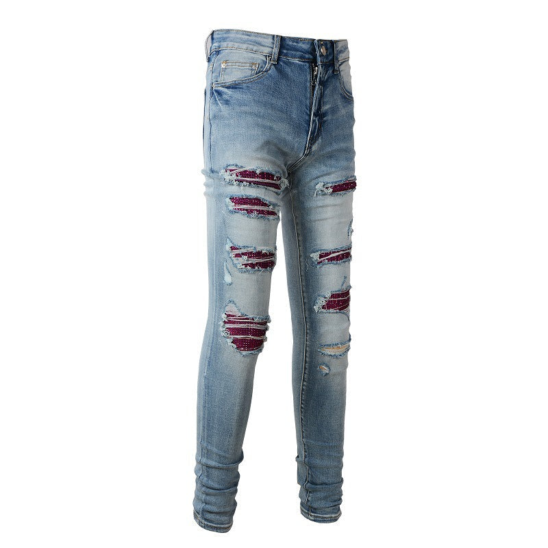 1308 High Street Jeans, perforaciones en caliente, jeans rotos, ajustados y finos 