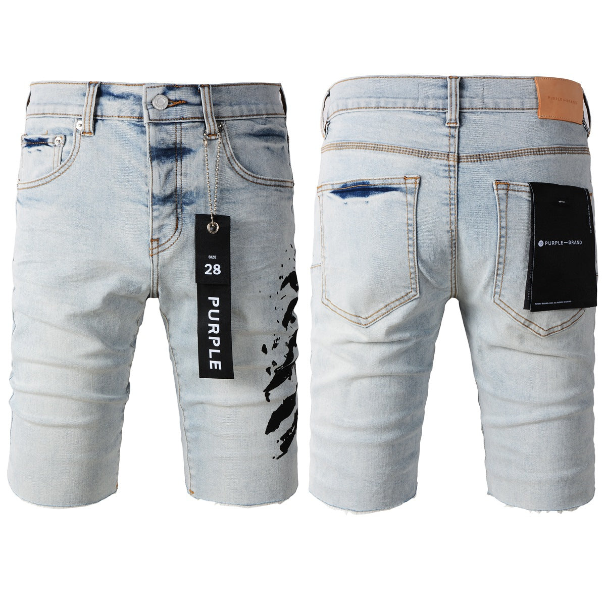 Short en jean bleu 5048 avec imprimé noir 