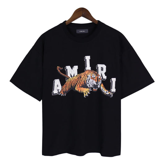 Trendy Brand Short-sleeved AMIRI Summer New Crack Tiger Letter Logo Printing Casual Loose Short-sleeved T Men and Women