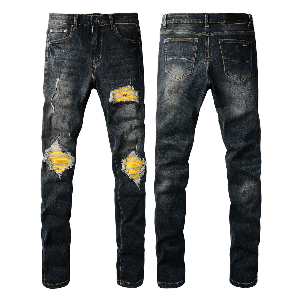 Pantalones vaqueros de diseñador para hombre Pantalones vaqueros para hombre Pantalones vaqueros High Street Hole Star Patch Pantalones con panel bordado de estrellas para hombre y mujer Pantalones ajustados elásticos Pantalones 40583 