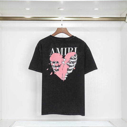 Men's High Street Retro Old Amiri Short Sleeve Love AMIRI Letter Logo American Casual Loose Men's and Women's T