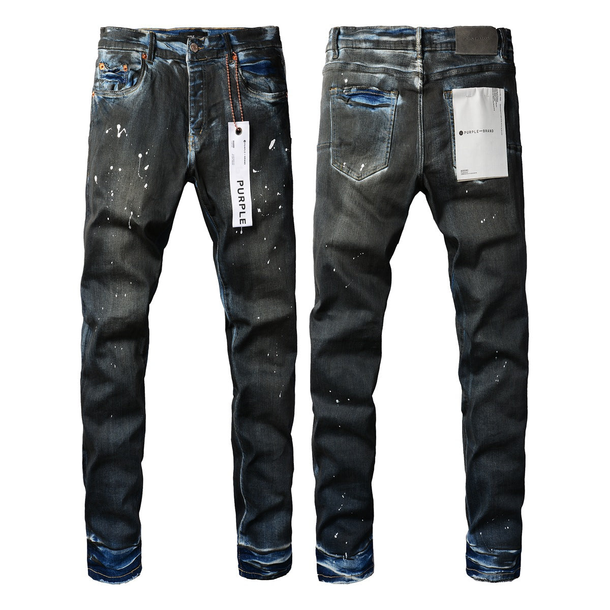 Mens Purple Skinny Jeans with Ripped Detail Fashionable Denim Biker Pants with Patches and Printed Design