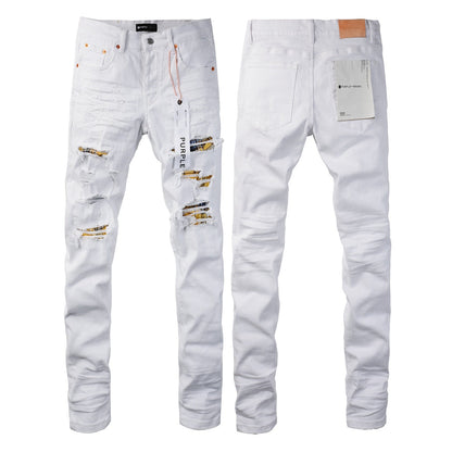 Nwt White Mens Jeans Distressed Ripped Prints Patchwork