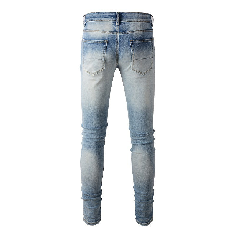 1308 High Street Jeans, perforaciones en caliente, jeans rotos, ajustados y finos 