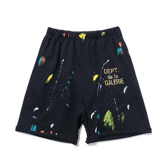 Factory direct sales cross-border European and American tide brand Gallery men and women splashing ink graffiti shorts printed shorts terry shorts