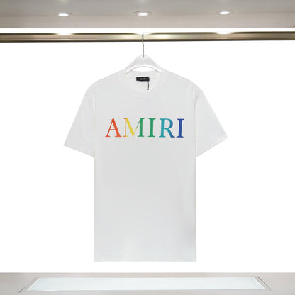 Amiri Short Sleeves, Summer Cross-border Trend AMIRI Color Simple Letter Logo Printing Loose Crew Neck T-shirt