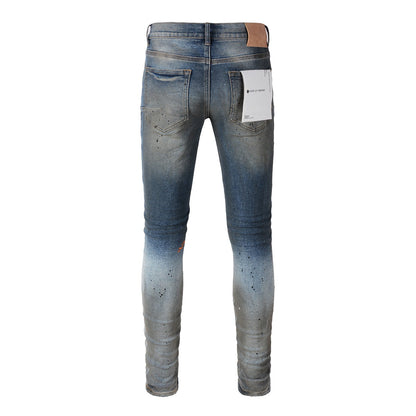 Jean déchiré violet pour homme, pantalon en denim slim skinny 2024, jean évasé de créateur pour homme 