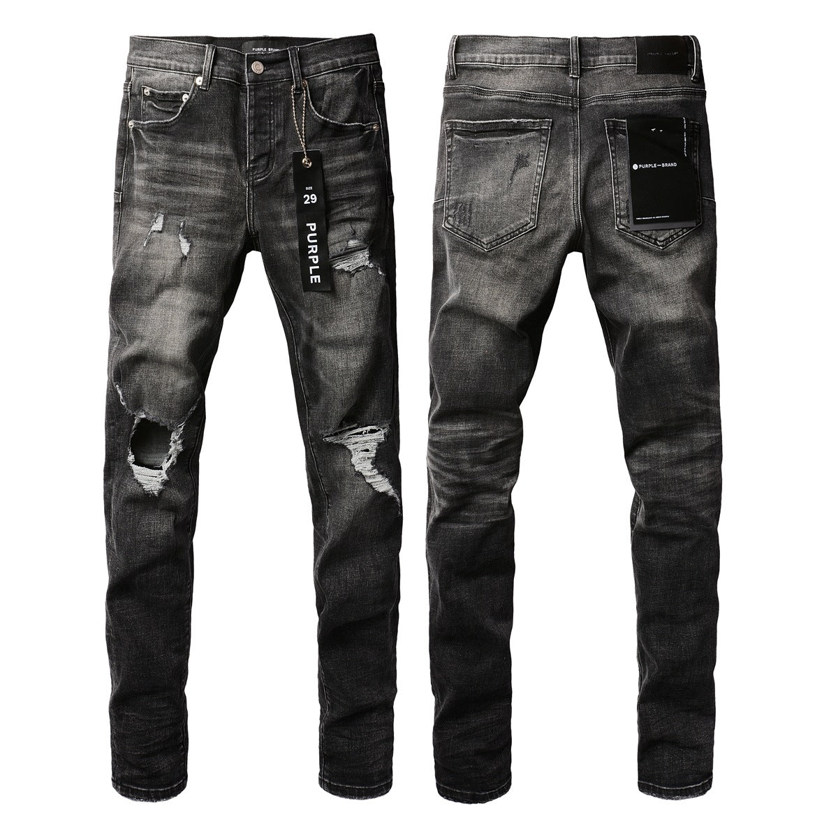 Black Distressed Jeans 9079 Long Pants with Stylish Rips and Tears