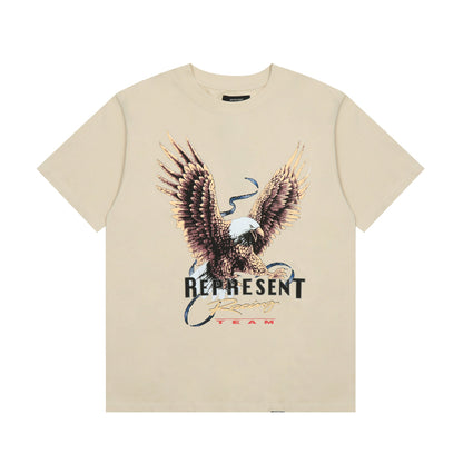 Correct Version of Meichao REPRESENT Spreading Eagle Print Washed Retro Crew Neck Short-sleeved T-shirt Summer Male and Female Couples