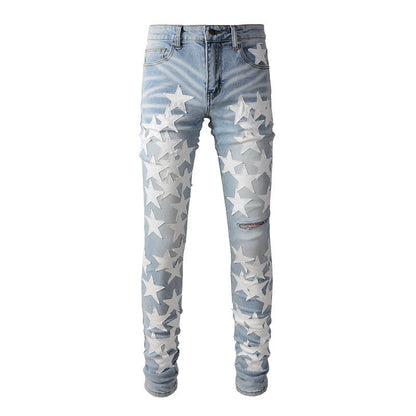 690 High Street Sticky White Star Jeans High Craft Pantalones vaqueros ajustados elásticos para pies pequeños 