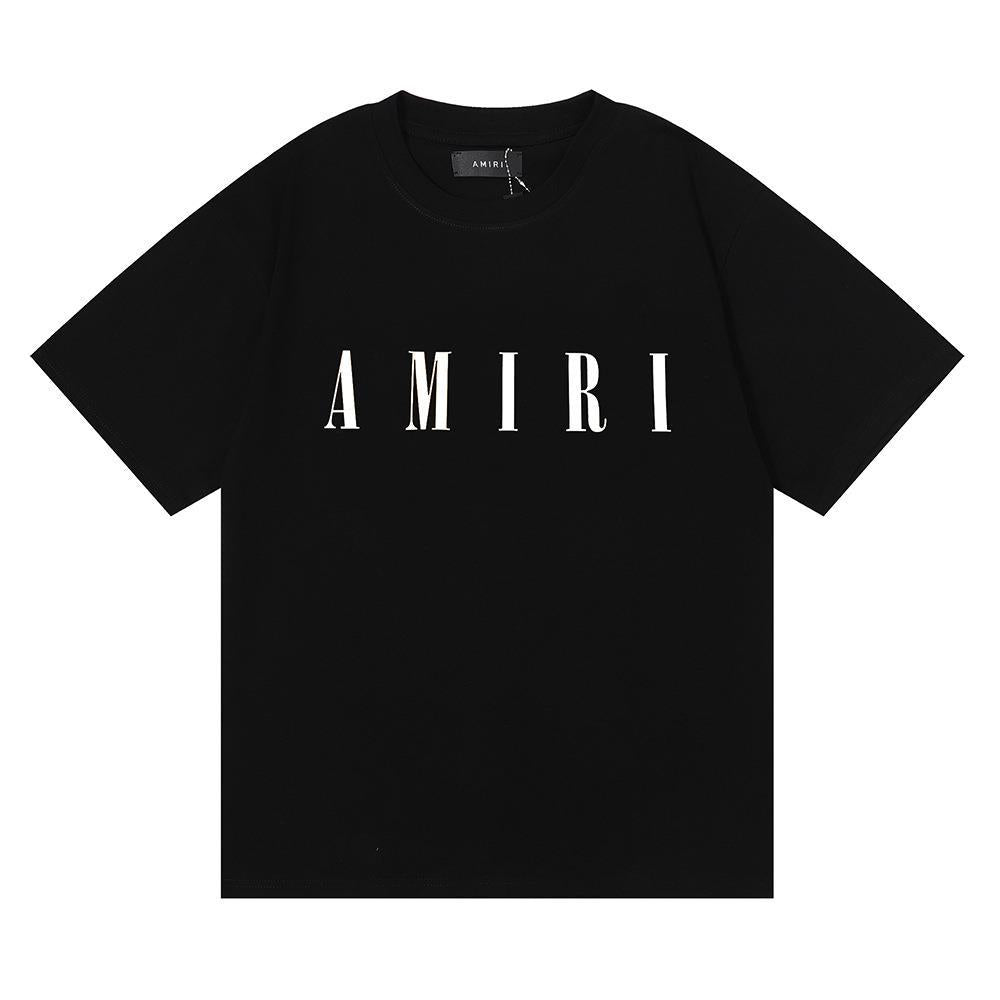 AMIRI Letter LOGO Printed Loose Teen Couple Men and Women with The Same Style Double Yarn Half-sleeved Casual Short-sleeved T-shirt