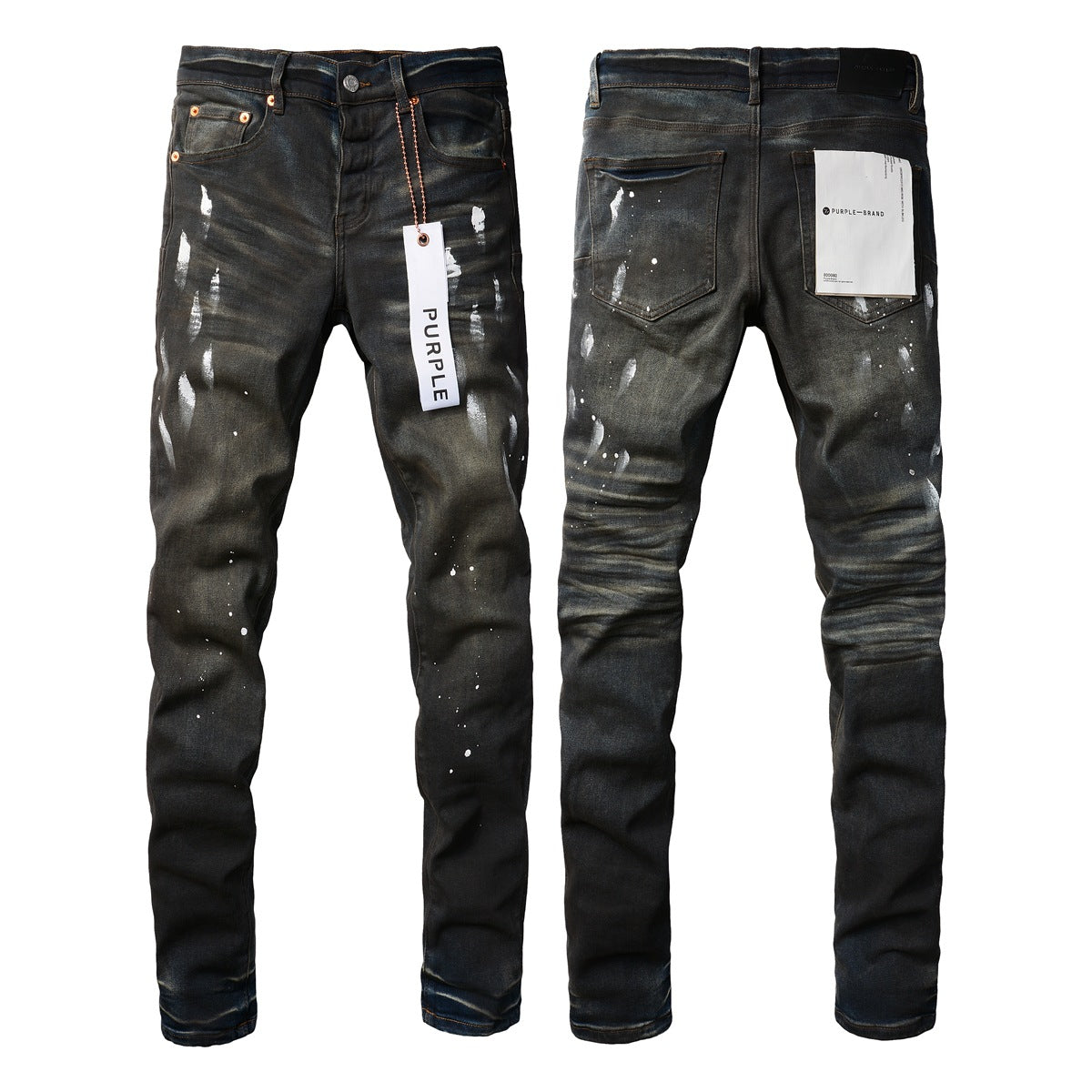 Pantalones vaqueros morados rotos para hombre, elegantes, ajustados, con pintura negra, para la calle 